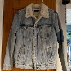 Maniere De Voir Blue Denim Jacket with Cream Sherpa Lining